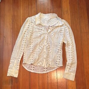 Anthropologie Cream Lace Button-Down Shirt